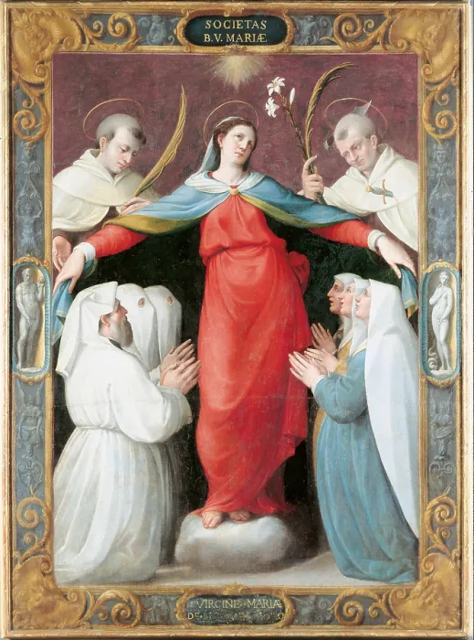 Framed Print : Virgin of the Mercy, by Giacomo o Jacopo Zanguidi known as Bertoia, 1564, 16th Century, oil on canvas, cm 164, 5 x 122, 5 - Italy, Emilia Romagna, Parma, National Gallery. All