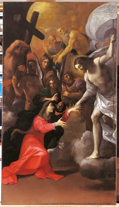 Framed Print : The Virgin and the Release of the Chosen from the Limbo, by Ludovico Carracci, 1610 about, 17th Century, oil on canvas, cm 311 x 180 - Italy, Emilia Romagna, Bologna