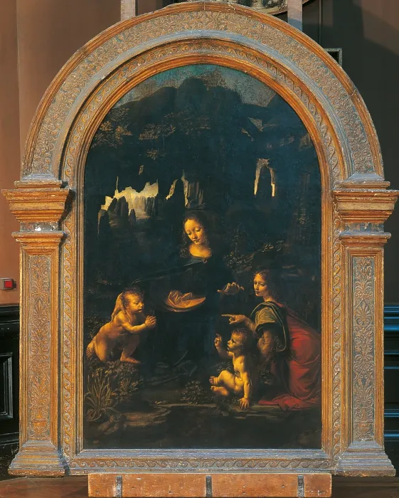 Framed Print : The Virgin of the Rocks (The Virgin and Child, Young St John and an Angel), by Leonardo da Vinci, 1483 - 1486, 15th Century, oil on panel, cm 199 x 122 - France, Ile de France Framed Print : The Virgin of the Rocks (The Virgin and Child, Young St John and an Angel), by Leonardo da Vinci, 1483 - 1486, 15th Century, oil on panel, cm 199 x 122 - France, Ile de France