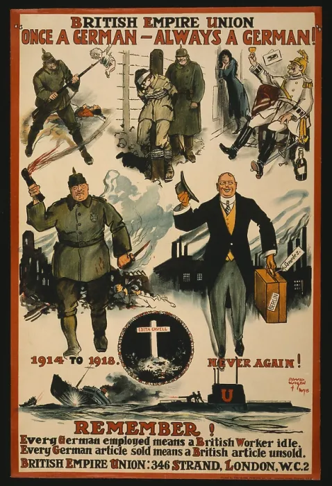 Framed Print : Virulent anti-German World War 1 poster by the British Empire Union, 1918