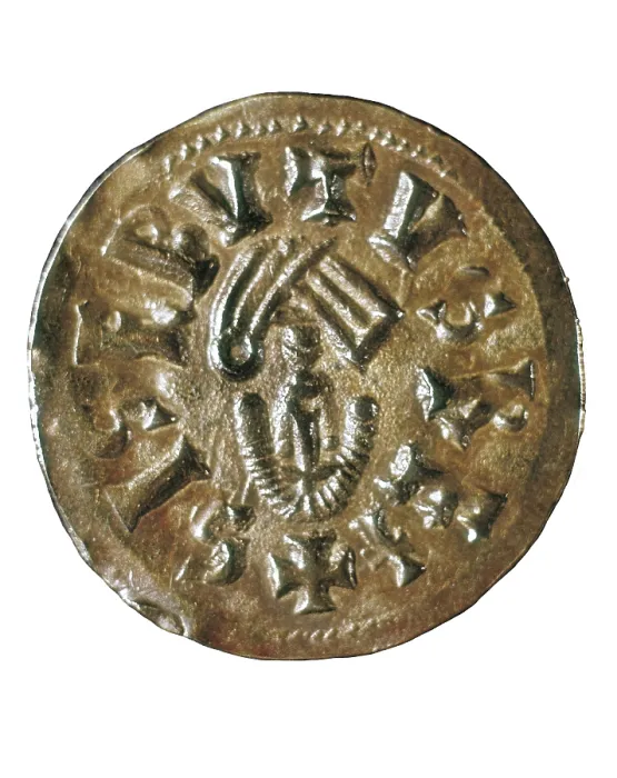 Framed Print : Visigothic triens of king Sisenand (7th c.), minted in Caesaraugusta (Zaragoza). SPAIN. Barcelona. National Art Museum of Catalonia. AISA / Everett Collection**US SALES ONLY**