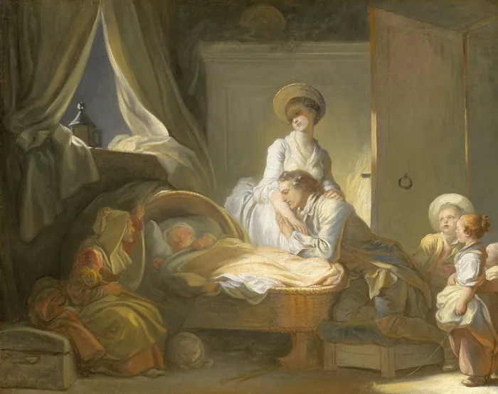 Framed Print : The Visit to the Nursery, by Jean-Honore Fragonard, 1775, French painting, oil on canvas
