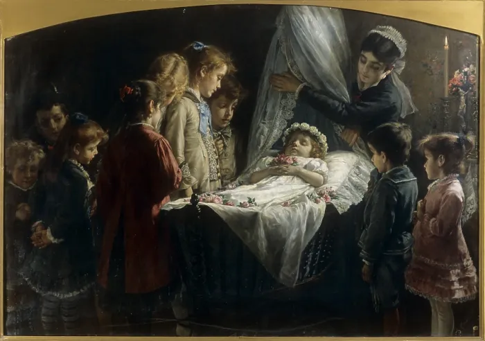Framed Print : Visiting the Dead Little Girl (Visita alla piccola morta), by Demetrio Cosola, 1880, 19th Century, oil on canvas - Italy, Marche, Ascoli Piceno, Civic Collection Framed Print : Visiting the Dead Little Girl (Visita alla piccola morta), by Demetrio Cosola, 1880, 19th Century, oil on canvas - Italy, Marche, Ascoli Piceno, Civic Collection
