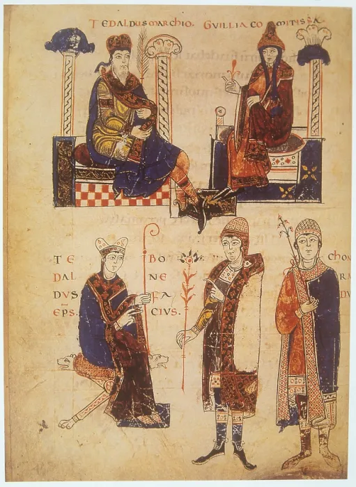 Framed Print : Vita Mathildis - The ancestors of Matilda, 115, 12th Century, miniature - Vatican City, Apostolic Vatican Library. Whole artwork view