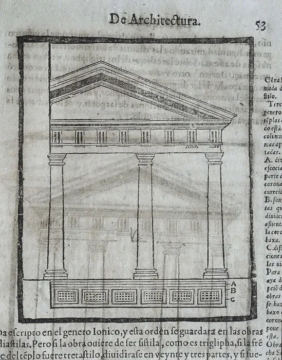 Framed Print : VITRUVIUS, Marcus Vitrubius Pollio (1th century BC). 'De Architectura' (On Architecture), with translation into Spanish by Miguel de Urrea