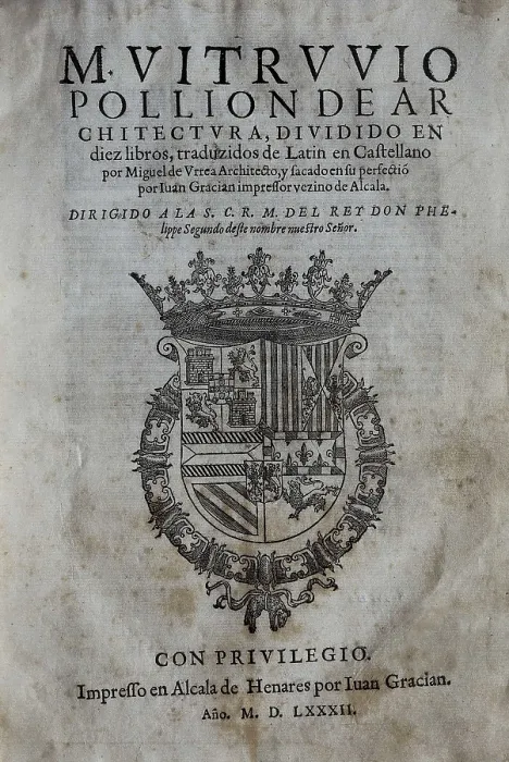Framed Print : VITRUVIUS, Marcus Vitrubius Pollio (1th century BC). 'De Architectura' (On Architecture), with translation into Spanish by Miguel de Urrea