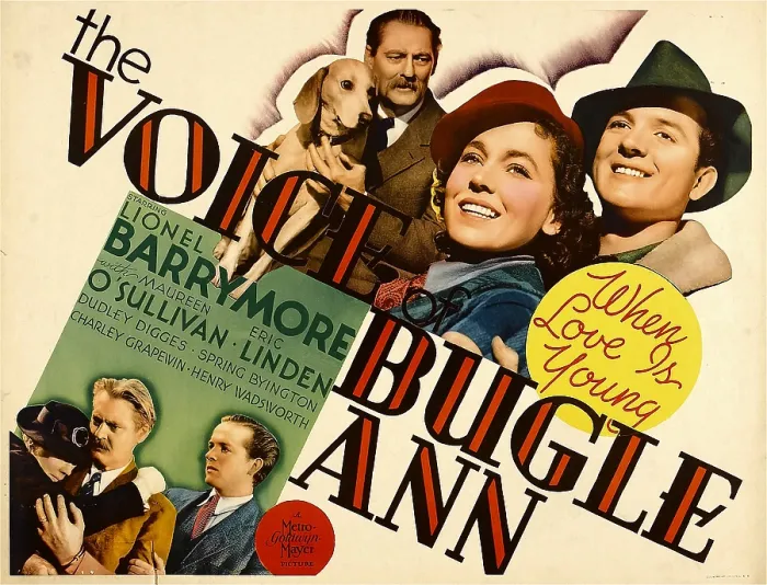 Framed Print : THE VOICE OF BUGLE ANN, top from left: Lionel Barrymore, Maureen O'Sullivan, Eric Linden, 1936