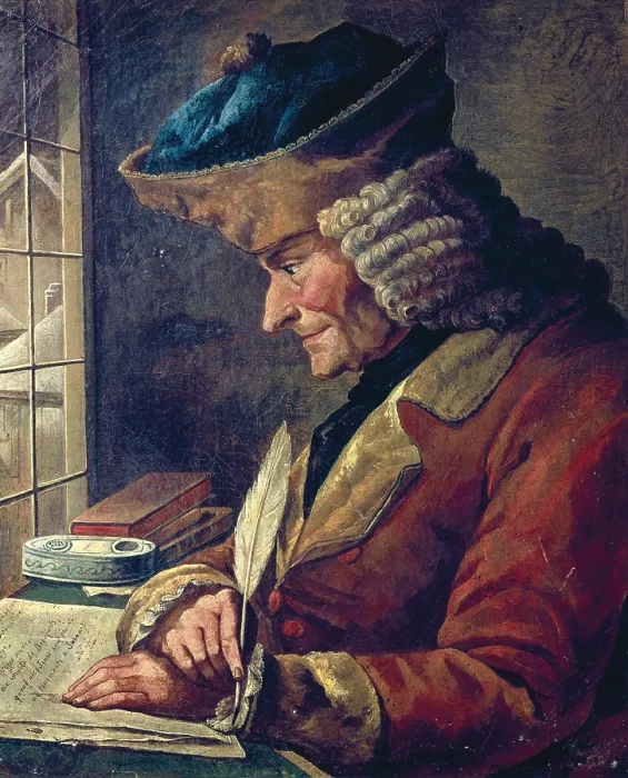 Framed Print : VOLTAIRE, Franois-Marie Arouet, also known as (1694-1778). French Enlightenment writer and philosopher. Voltaire at his studio, French anonymous. Oil on canvas. FRANCE. Paris Framed Print : VOLTAIRE, Franois-Marie Arouet, also known as (1694-1778). French Enlightenment writer and philosopher. Voltaire at his studio, French anonymous. Oil on canvas. FRANCE. Paris