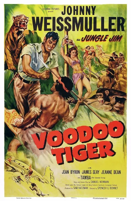 Framed Print : VOODOO TIGER, US poster, Johnny Weissmuller (left), 1952