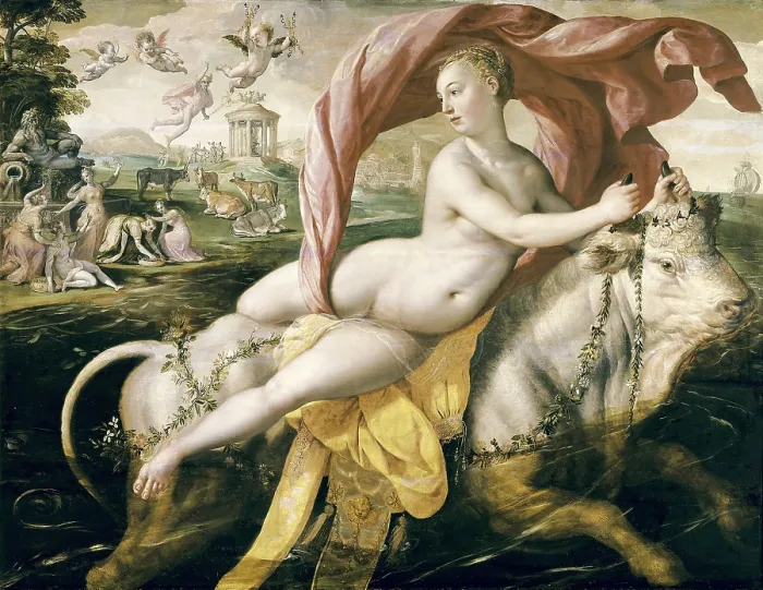 Framed Print : VOS, Maarten de (1531-1603). The Abduction of Europa. Flemish art. Tempera on wood. SPAIN. Bilbao. Bilbao Fine Arts Museum. - P