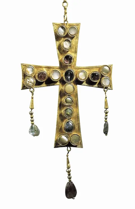 Framed Print : Votive Cross in Gold and Precious Stones. 621-672. Visigothic art. Jewelry. SPAIN. Madrid. National Museum of Archaeology. Proc: SPAIN. Guadamur