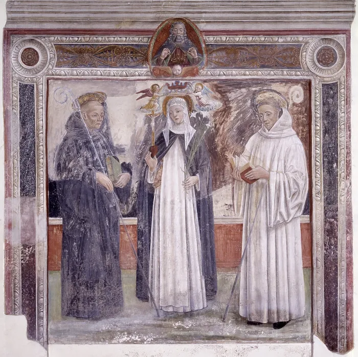 Framed Print : Votive Painting, by Unknown Artist, 15th Century, fresco - Italy, Lombardy, Milan, Certosa di Garegnano. Whole artwork view