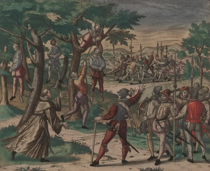 Framed Print : On his third voyage to the New World, 1498-1500, Christopher Columbus, then Governor of the West Indies, executed mutinous Spanish sailors and colonists on Hispaniola in 1498