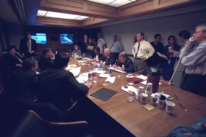 Framed Print : VP Dick Cheney with Senior Staff in the President's Emergency Operations Center on Sept. 11, 2001 Framed Print : VP Dick Cheney with Senior Staff in the President's Emergency Operations Center on Sept. 11, 2001
