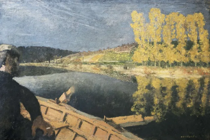 Framed Print : VUILLARD, Edouard (1868-1940). The Oarsman (Le passeur). 1897. Cipa Godebski in a boat on the River Yonne. Symbolism. Les Nabis. Oil on canvas. FRANCE. Paris Framed Print : VUILLARD, Edouard (1868-1940). The Oarsman (Le passeur). 1897. Cipa Godebski in a boat on the River Yonne. Symbolism. Les Nabis. Oil on canvas. FRANCE. Paris