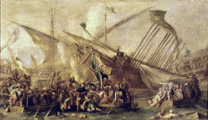 Framed Print : WAEL, Cornelis de (1592 - 1667). Boarding. 17th c. Work also attributed to Juan de Toledo. Flemish art. ; Baroque art. Oil on canvas. SPAIN. Madrid. Prado Museum