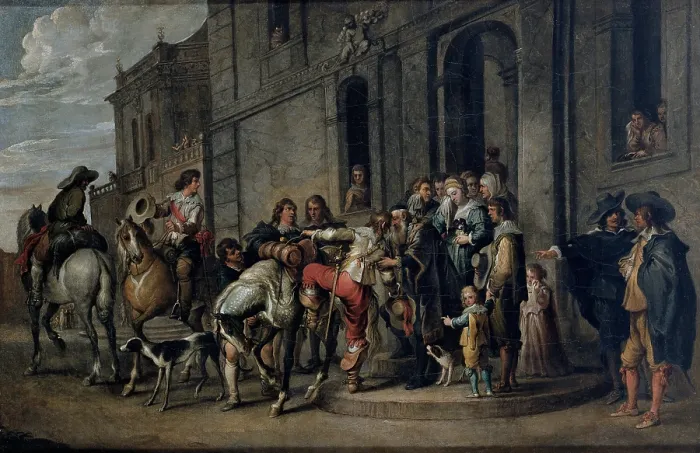 Framed Print : Wael Cornelis de, Stories of the Prodigal Son - Departure, 17th Century, oil on canvas, Italy, Liguria, Genoa Framed Print : Wael Cornelis de, Stories of the Prodigal Son - Departure, 17th Century, oil on canvas, Italy, Liguria, Genoa