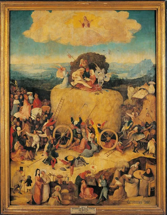 Framed Print : The wagon of hay (hay Triptych), by Van Aeken Joren Anthoniszoon known as Bosch Hieronymus, 16th Century, 1500 -1502 about, oil on panel, cm 135 x 190 - Spain Framed Print : The wagon of hay (hay Triptych), by Van Aeken Joren Anthoniszoon known as Bosch Hieronymus, 16th Century, 1500 -1502 about, oil on panel, cm 135 x 190 - Spain