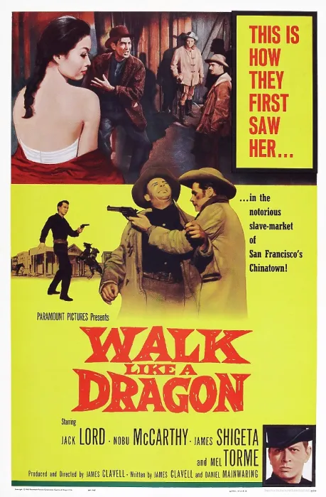 Framed Print : WALK LIKE A DRAGON, US poster art, top left: Nobu McCarthy; top, second from left: James Shigeta; below right with gun: Jack Lord; bottom right: Mel Torme, 1960
