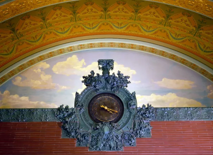 Framed Print : Wall Clock, National Farmers Bank of Owatonna. Designed by architect Louis Sullivan. Owatonna, MN ca. 1907