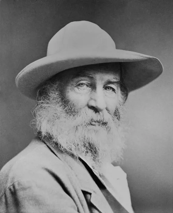 Framed Print : Walt Whitman, 1870, in head-and-shoulders portrait, facing front and wearing a hat. This is known as the Quaker Portrait taken when Whitman was 50 years (BSLOC_2019_8_123)
