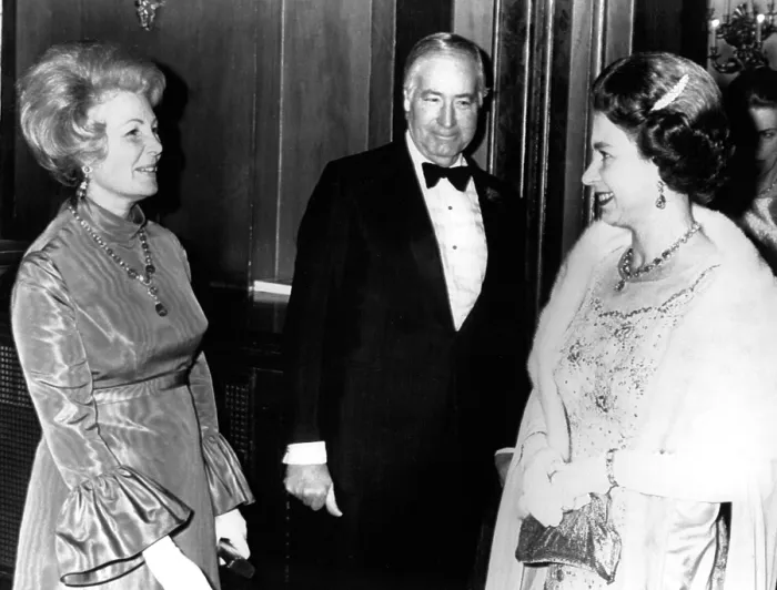 Framed Print : WALTER ANNENBERG, with his wife and Queen Elisabeth II at the Royal Opera House in London for the premiere of 'Sleeping Beauty', March 15, 1973 Framed Print : WALTER ANNENBERG, with his wife and Queen Elisabeth II at the Royal Opera House in London for the premiere of 'Sleeping Beauty', March 15, 1973