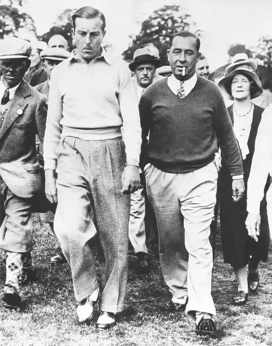 Framed Print : Walter Hagen and Henry Cotton during their 36 hole challenge match, July 29, 1933. Hagen won the match played on the Ashridge golf course at Burke Hampstead, England