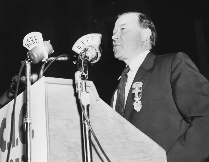 Framed Print : Walter Reuther, opened the 15th convention of the Congress of industrial Organizations (CIO). Reuther was President of the CIO from 1952-1955. Nov. 16, 1953. (CSU_2015_9_1044) Framed Print : Walter Reuther, opened the 15th convention of the Congress of industrial Organizations (CIO). Reuther was President of the CIO from 1952-1955. Nov. 16, 1953. (CSU_2015_9_1044)