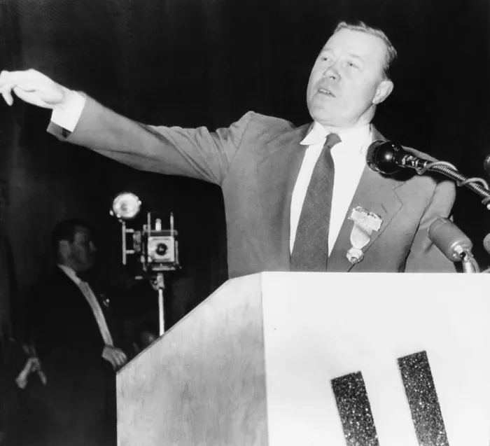 Framed Print : Walter Reuther, speaking at the 15th UAW-CIO Constitutional Convention. Reuther advocated the guaranteed annual wage for hourly workers. March 27, 1955. (CSU_2015_9_1045)