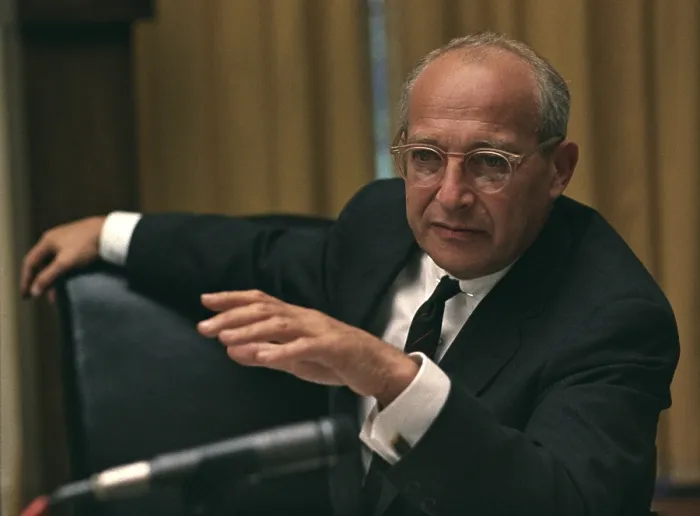 Framed Print : Walter Rostow (1916-2002), at a meeting in the White House Cabinet Room, Oct. 8, 1968