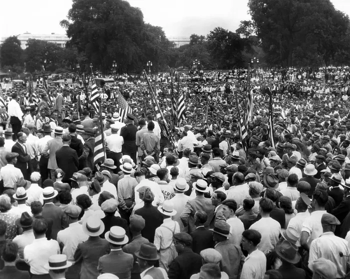 Framed Print : Walter W. Waters, speaks to Bonus Army. On July 16, 1932, Veterans continued to protest the adjournment of Congress Framed Print : Walter W. Waters, speaks to Bonus Army. On July 16, 1932, Veterans continued to protest the adjournment of Congress