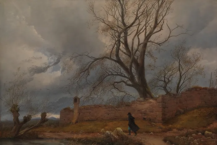 Framed Print : WANDERER IN THE STORM, by Julius von Leypold, 1835, German painting, oil on canvas Framed Print : WANDERER IN THE STORM, by Julius von Leypold, 1835, German painting, oil on canvas