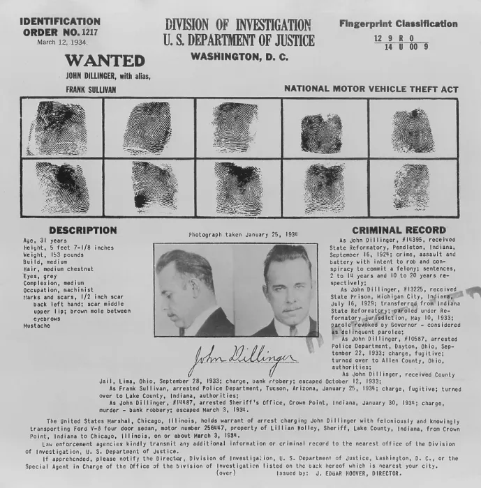 Framed Print : Wanted Poster for John Dillinger, displaying his fingerprints, signature, and portrait. 1934 Framed Print : Wanted Poster for John Dillinger, displaying his fingerprints, signature, and portrait. 1934