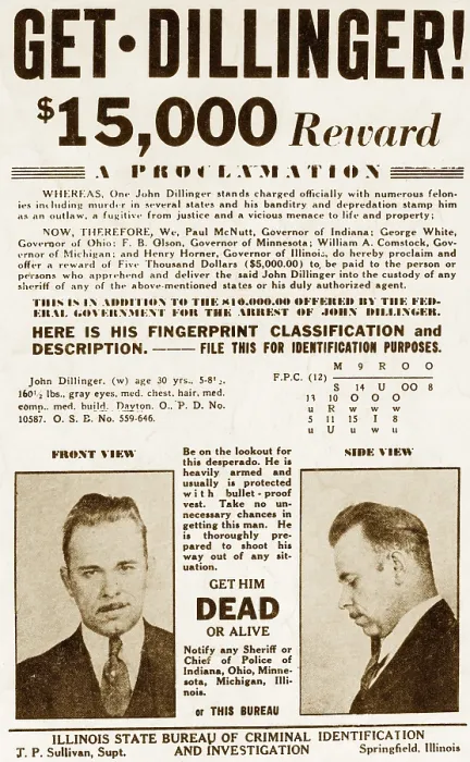 Framed Print : Wanted Poster for John Dillinger, offering $15, 000 for his capture. 1934 Framed Print : Wanted Poster for John Dillinger, offering $15, 000 for his capture. 1934