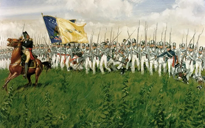 Framed Print : War of 1812, Battle of Chippewa, July 5, 1814. 20th century painting by H. Charles McBarron. US regular army soldiers, led by Brig. Gen Framed Print : War of 1812, Battle of Chippewa, July 5, 1814. 20th century painting by H. Charles McBarron. US regular army soldiers, led by Brig. Gen
