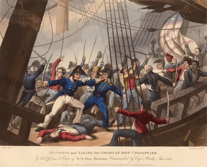 Framed Print : War of 1812. Battle between frigates, USS Chesapeake and HMS Shannon, June 1, 1813