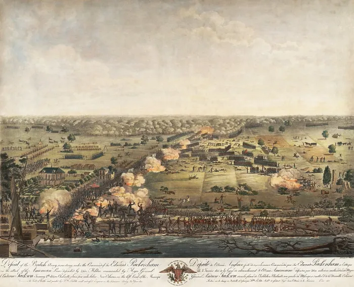 Framed Print : War of 1812, Battle of New Orleans, Jan. 8, 1815. Bird's eye view of the defeat of the British Army, 12, 000 strong