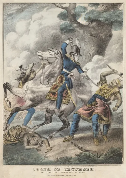Framed Print : War of 1812. Battle of the Thames, aka Battle of Moraviantown, Oct. 5, 1812. Conjectural scene illustrating the death of Tecumseh, by a pistol shot from Col