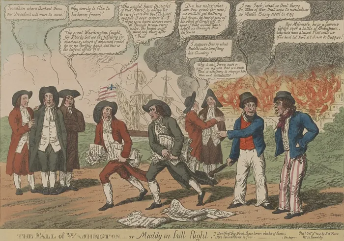Framed Print : War of 1812. British political cartoon about the burning of Washington, DC, on August, 24, 1814 Framed Print : War of 1812. British political cartoon about the burning of Washington, DC, on August, 24, 1814