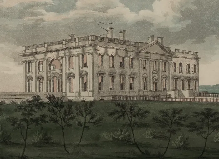 Framed Print : War of 1812. The Burning of Washington, DC, August, 24, 1814. View of the fire gutted White House after the British capture of the city Framed Print : War of 1812. The Burning of Washington, DC, August, 24, 1814. View of the fire gutted White House after the British capture of the city