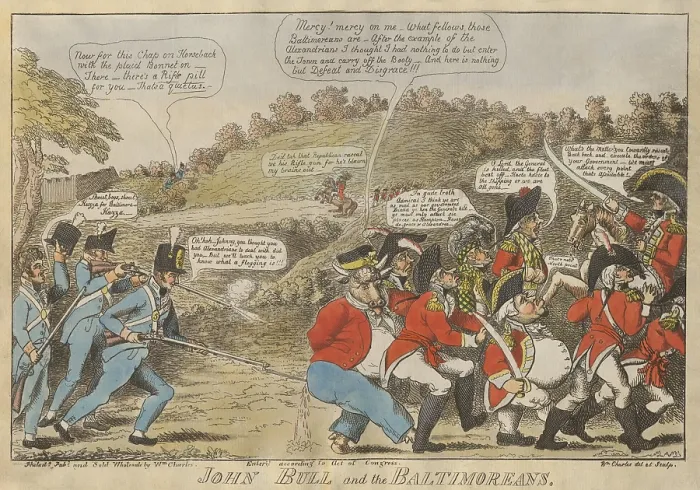 Framed Print : War of 1812. John Bull and the Baltimoreans, American political cartoon, gloats over the British failure to capture Baltimore
