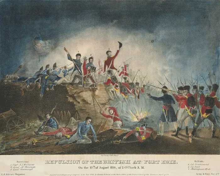 Framed Print : War of 1812, Siege of Fort Erie, Aug. 5, to Sept. 21, 1814. American soldiers defended the fort on August 15, against a British assault and the prolonged siege