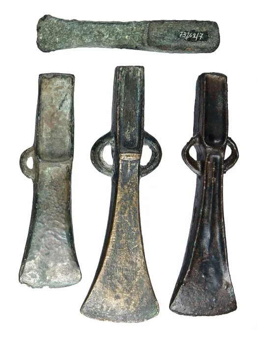 Framed Print : War axes of the Second Iron Age. From Pruneda, Requejo and Corua del Conde. Iron Age. Metals. SPAIN. Madrid. National Museum of Archaeology