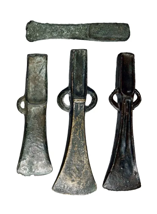 Framed Print : War axes of the Second Iron Age. From Pruneda, Requejo and Coruna del Conde. Iron Age. Metals. SPAIN. Madrid. National Museum of Archaeology