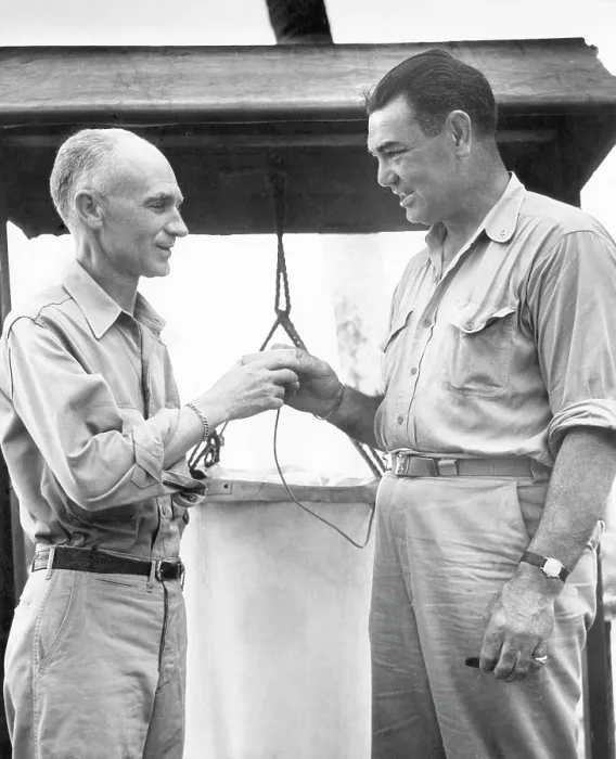 Framed Print : War correspondent Ernie Pyle, and ex-heavyweight champion Jack Dempsey, circa 1945. Courtesy: CSU Archives / Everett Collection