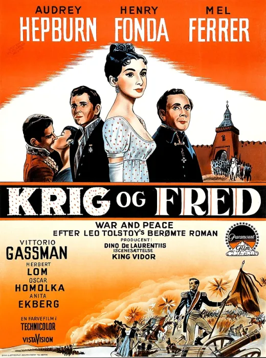 Framed Print : WAR AND PEACE, (aka KRIG OG FRED), Danish poster, from left: Henry Fonda, Audrey Hepburn, Mel Ferrer, 1956 Framed Print : WAR AND PEACE, (aka KRIG OG FRED), Danish poster, from left: Henry Fonda, Audrey Hepburn, Mel Ferrer, 1956