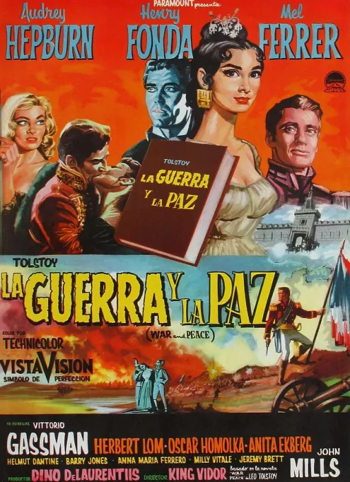 Framed Print : WAR AND PEACE, (aka LA GUERRA Y LA PAZ), top l-r: Anita Ekberg, Vittorio Gassman, Audrey Hepburn, Henry Fonda, Audrey Hepburn, Mel Ferrer on Argentinian poster art, 1956