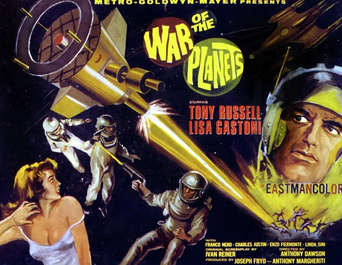 Framed Print : THE WAR OF THE PLANETS, (aka I DIAFANODI VENGONO DA MARTE), l-r: Lisa Gastoni, Tony Russell, Franco Nero on title lobbycard, 1966