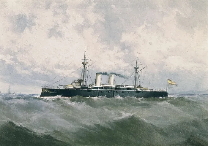 Framed Print : War ship of the Spanish Army. It took part at the Spanish-American War (1898). Oil on canvas. SPAIN. Barcelona. Barcelona Maritime Museum. AISA / Everett Collection**US SALES ONLY**