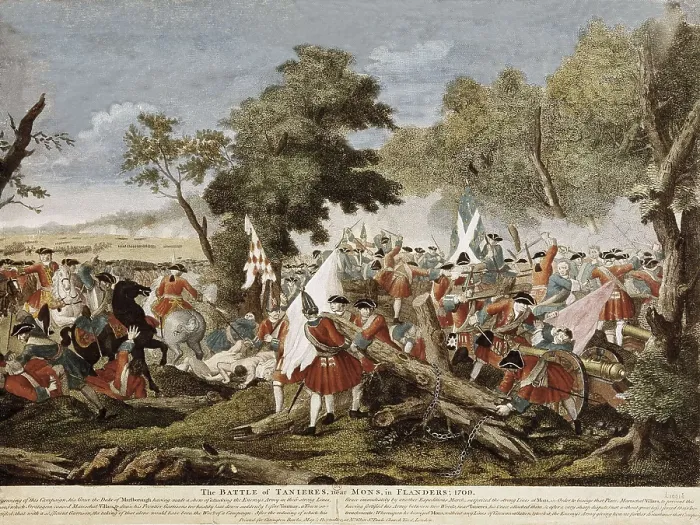 Framed Print : War of the Spanish Succession (1709). Battle of Tanieres, near Mons (Flemish Region). The British troops of the Duke of Marlborough defeat the French troops of Marechal Villers